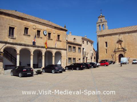 The town hall and medieval cathedral of Alarcon, Spain