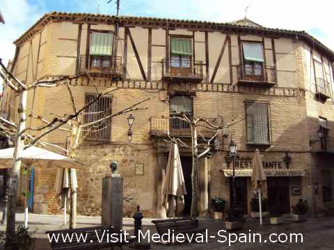 Half timbered buildings in the medieval centre of Toledo, Spain.