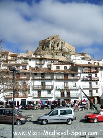 Ruined Castle of Morella Spain stands above medieval houses