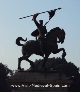 Statue of Spanish heroe El Cid on horeseback in Seville Spain
