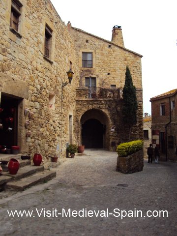 Medieval stone houses in the picturesque village of Pals, Costa Brava.
