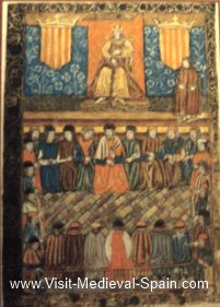 Painting of King James I and the 
		medieval court of Aragon